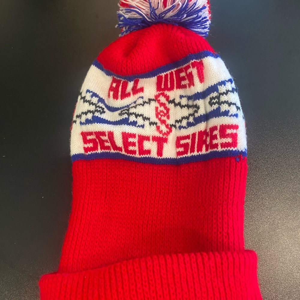 ALL WEST SELECT SIRES Red and White Beanie with Pom-Pom
